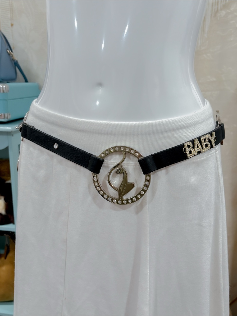 Y2K McBling glam girly baby phat rhinestone O ring belt